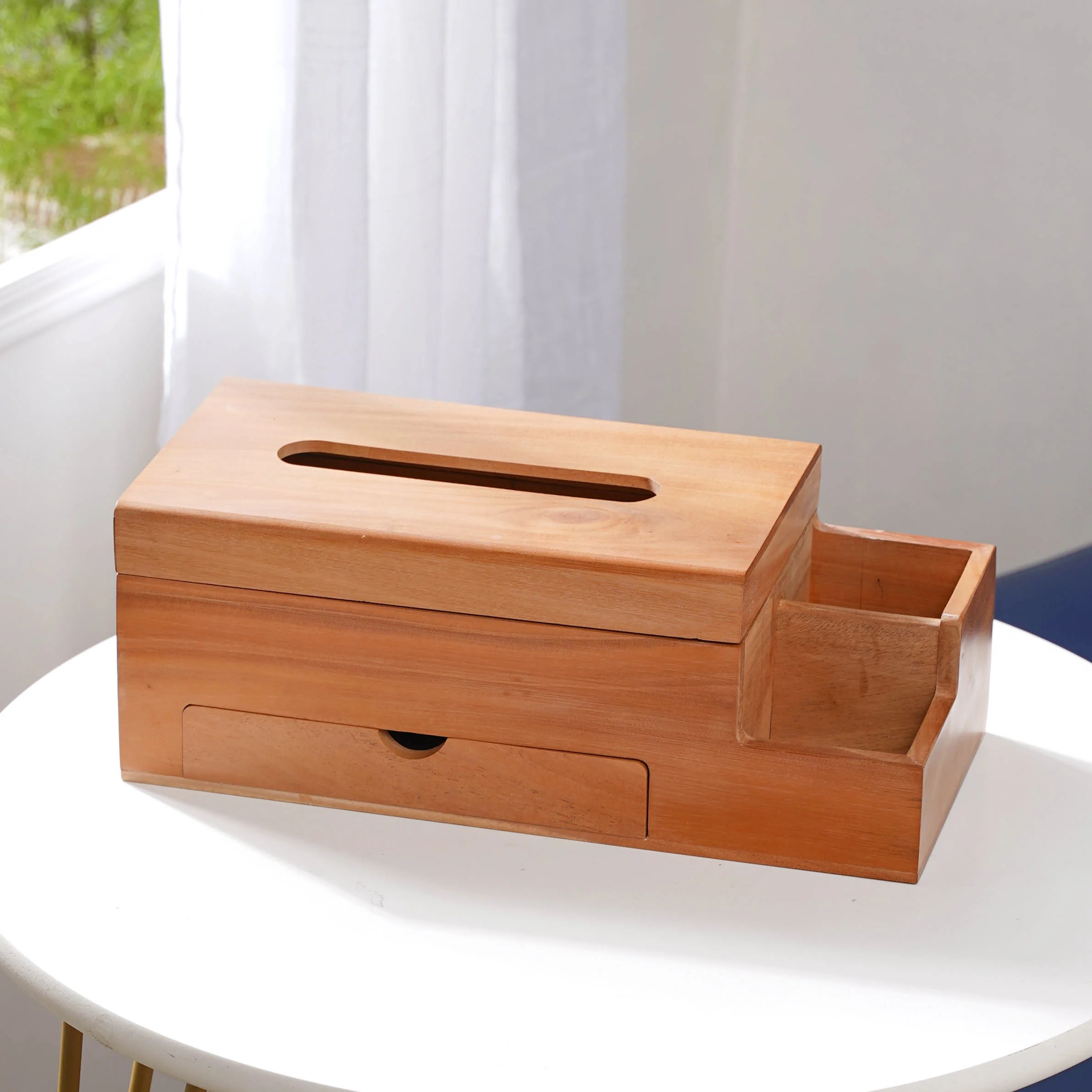 Wooden Tissue Box And 3 Shelf Desk Organiser - Image 10