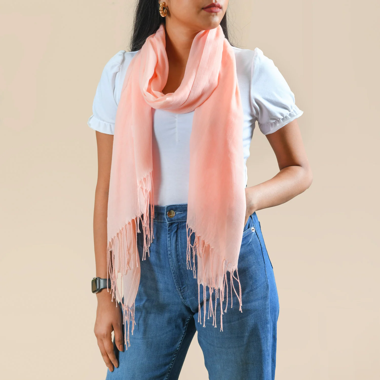 Woollen Blend Scarf Baby Pink Peach - Image 2