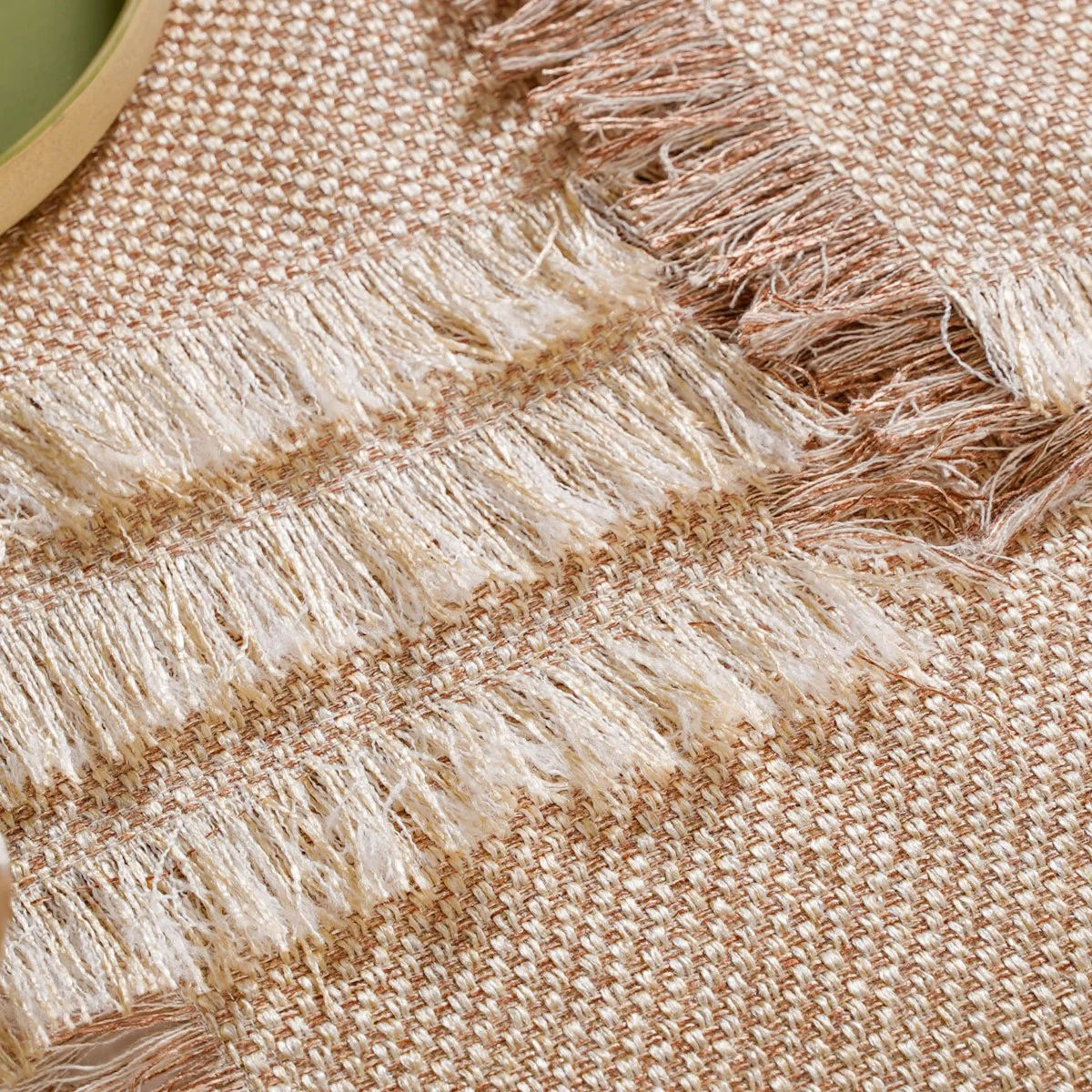 Woven Set Of Long Runner and 6 Table Mats Beige - Image 4