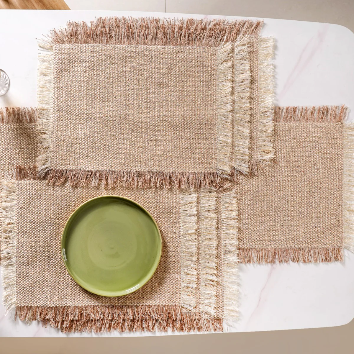 Woven Set Of Long Runner and 6 Table Mats Beige - Image 9