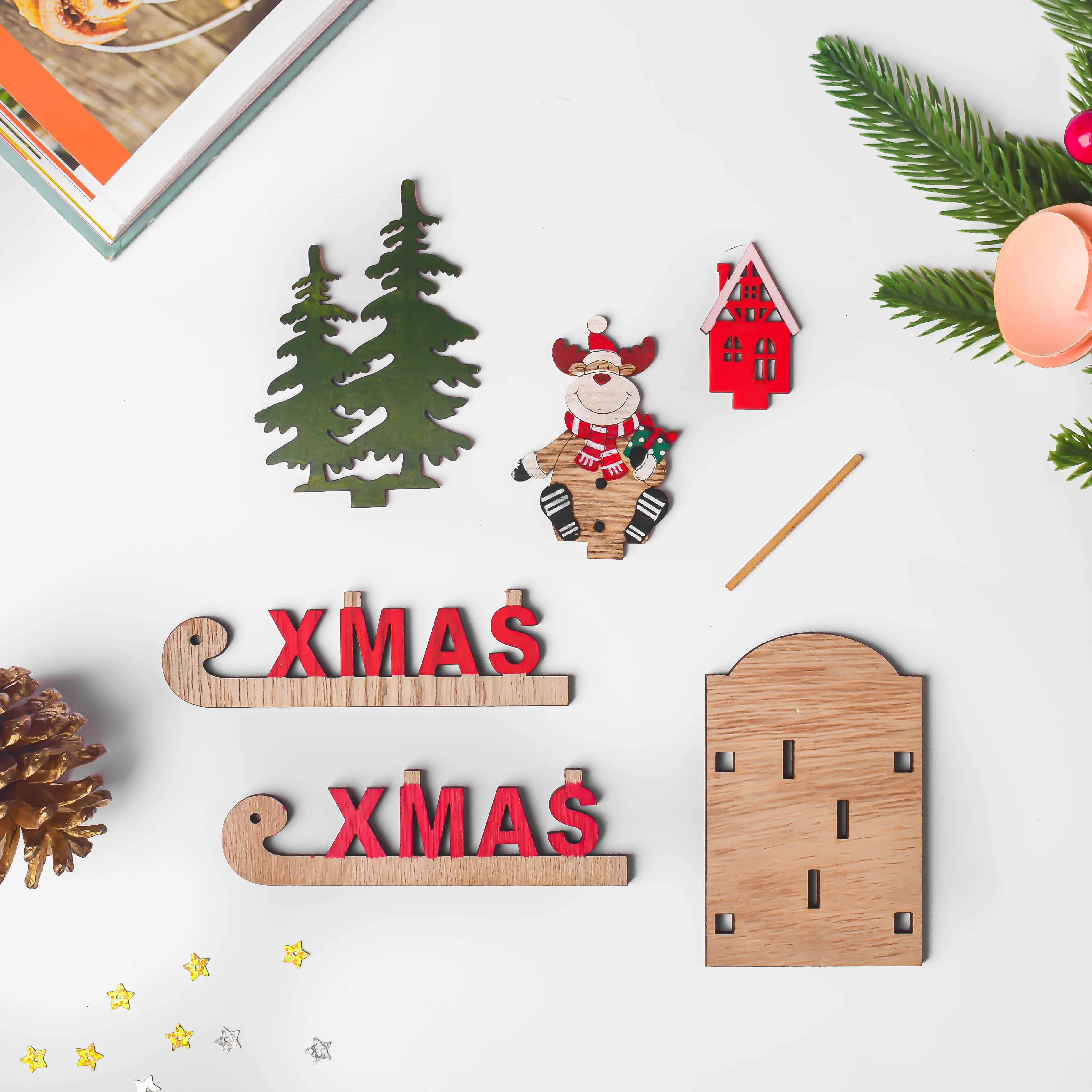 Xmas DIY Wooden Reindeer Sleigh Decor - Image 2