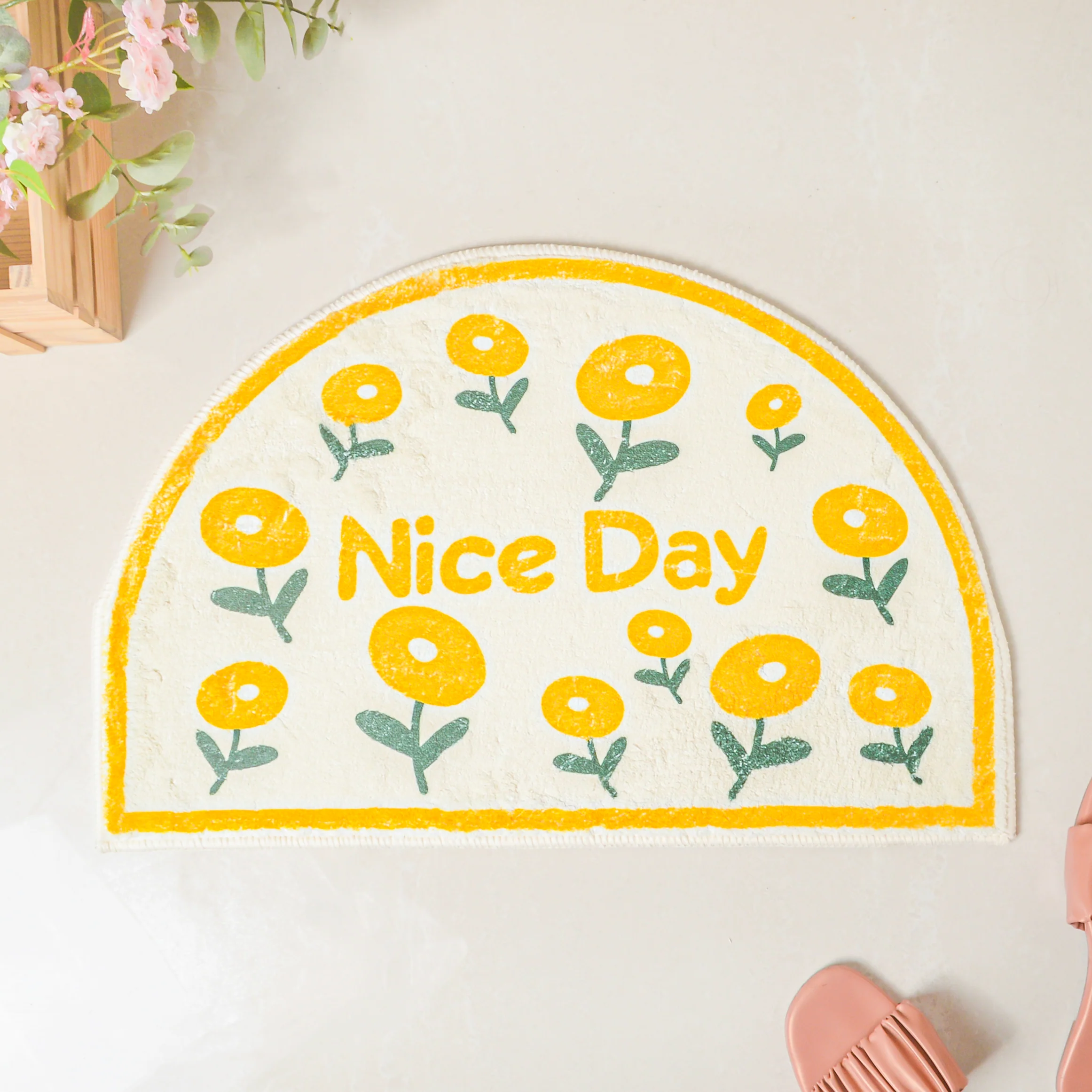 Yellow Flowers Semicircle Rug - Image 6