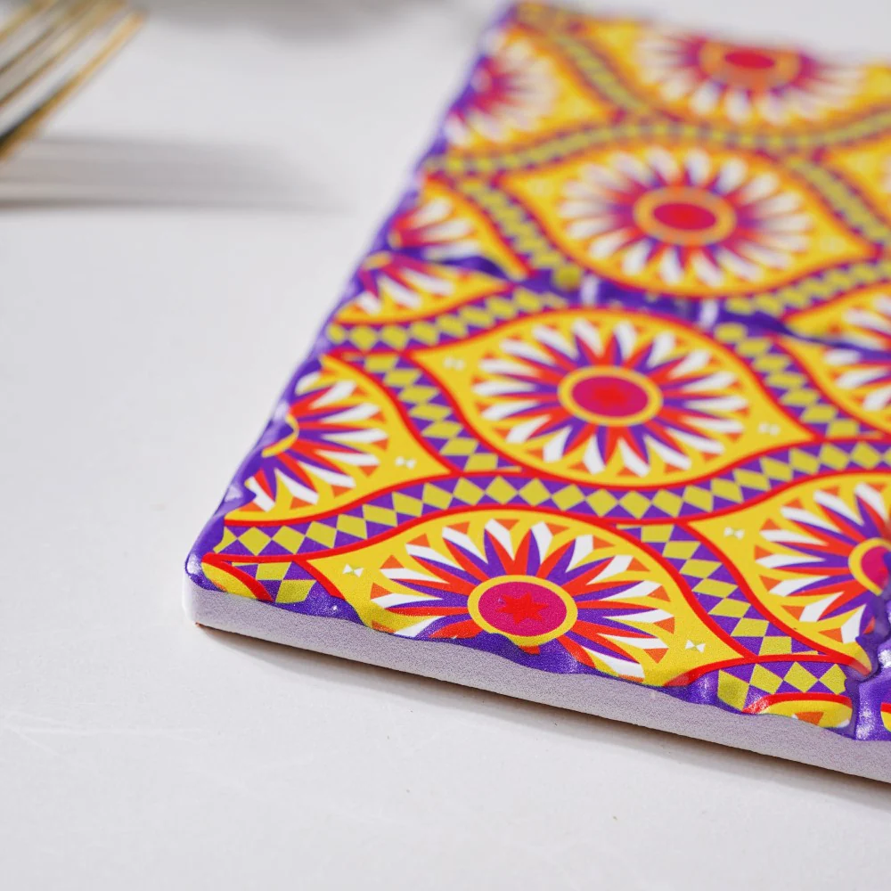 Yellow Pink European Ceramic Tiled Trivet - Image 7