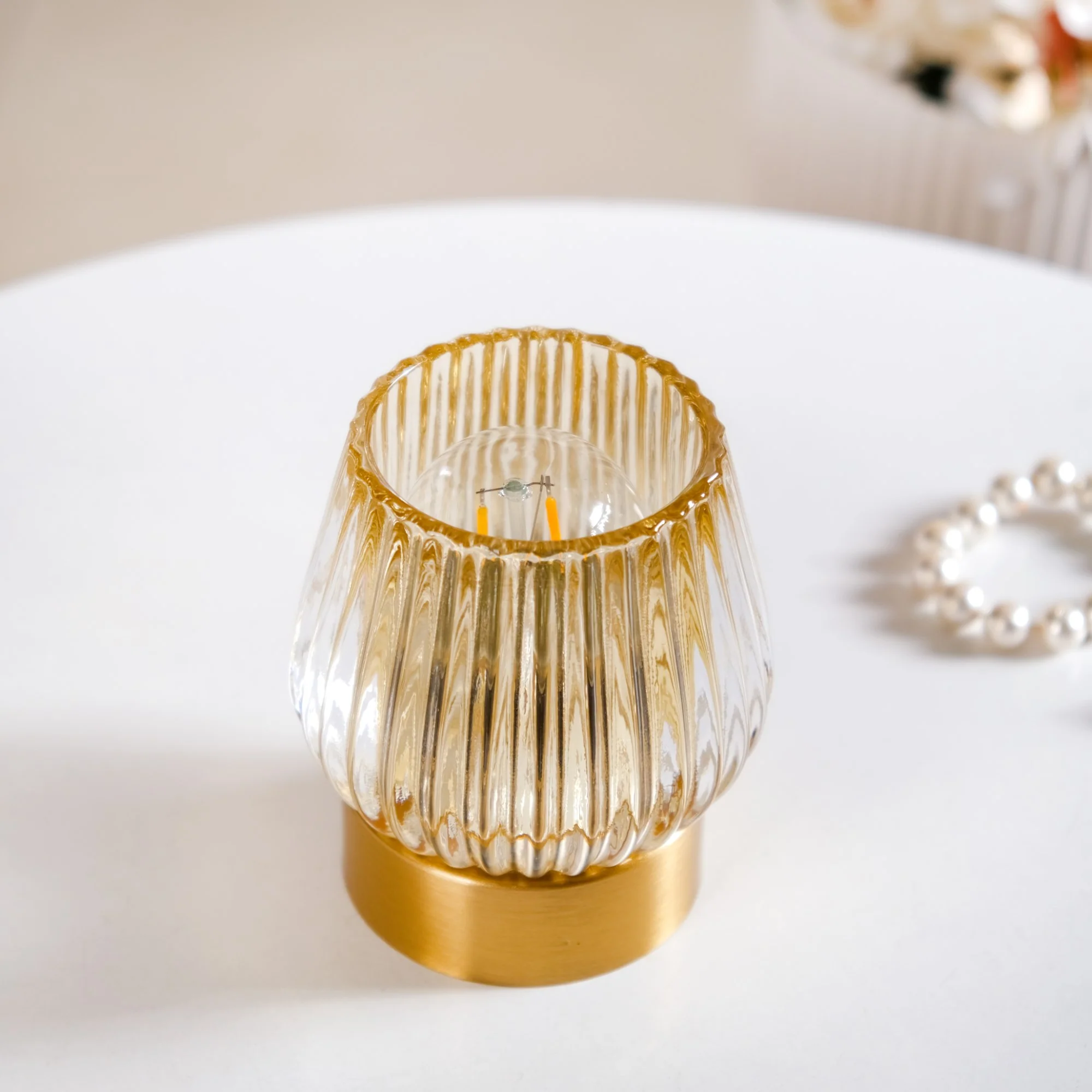 Yellow Tulip Glass Portable Lamp With Edison LED Bulb - Image 8