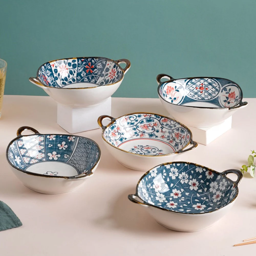 Yugana Floral Patterned Serving Bowl With Handles 9 Inch 500 ml - Image 10
