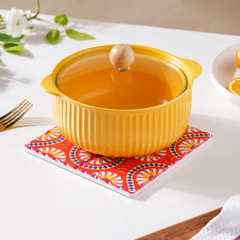 Zellij Art Square Ceramic Tiled Trivet Orange - Image 2