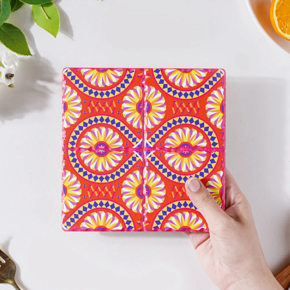 Zellij Art Square Ceramic Tiled Trivet Orange - Image 4
