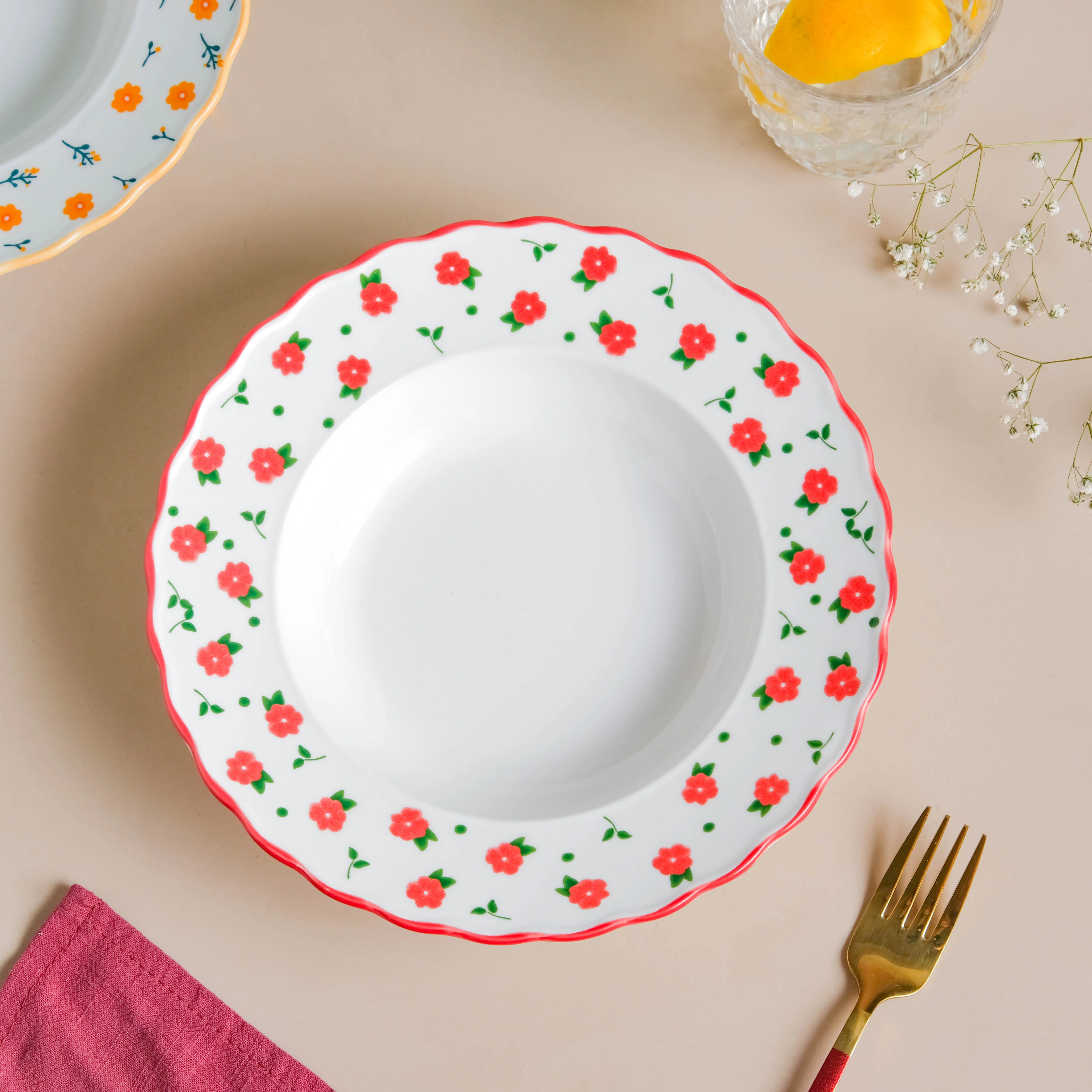 Ziba Floret Pasta Plate Red - Image 2